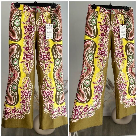Zara Pants - Zara CROP FLARE LINEN BLEND PANTS L XXL